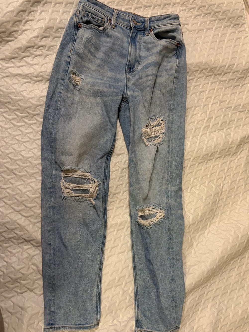 American Eagle Outfitters Light Blue Distressed Straight Leg Jeans